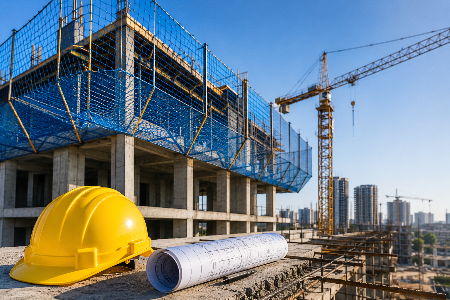 Construction site with safety netting